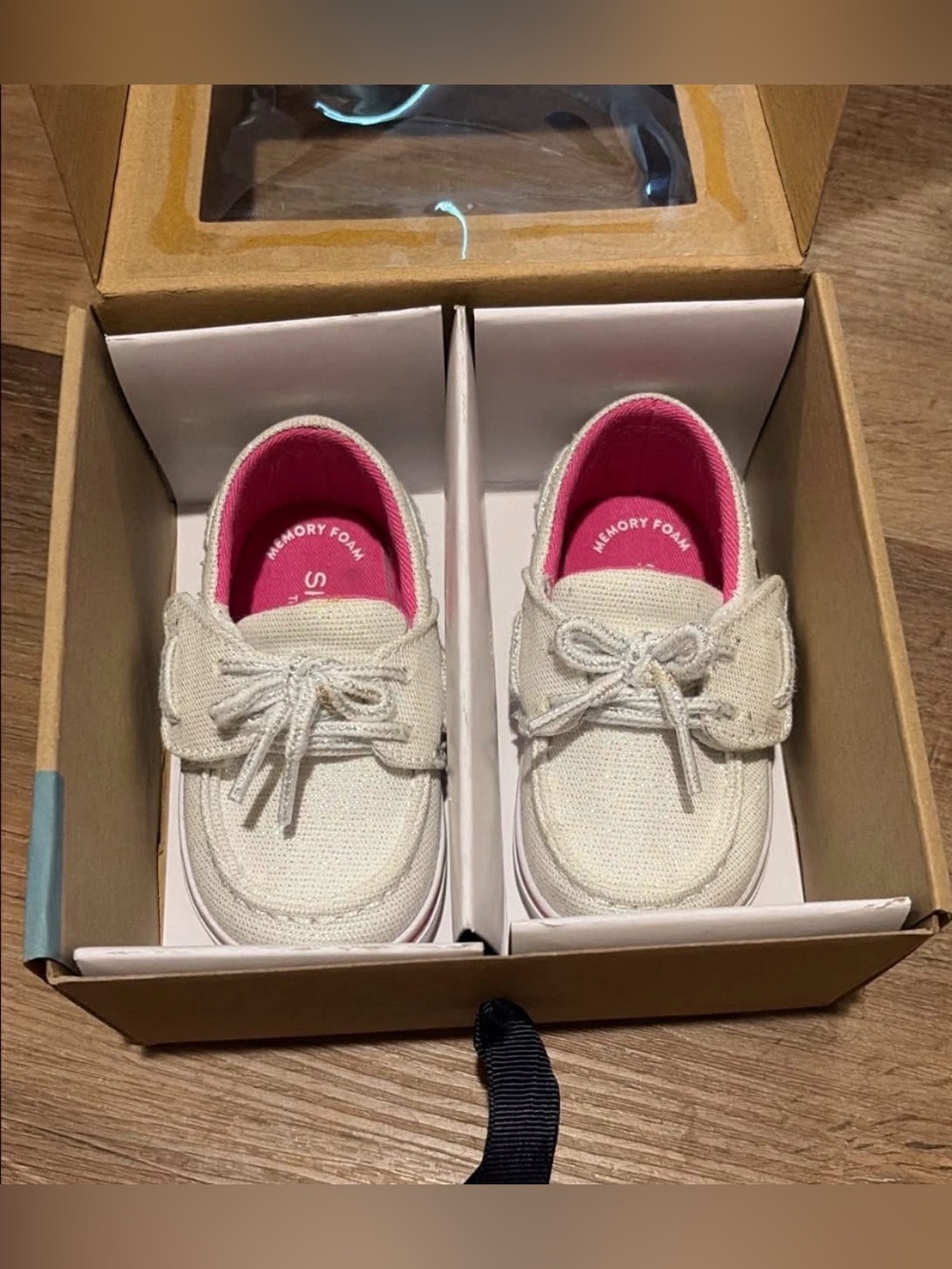 Sperry Cream Canvas Kids Boat Shoes with Pink Insole